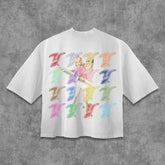 Hearujoy Vintage trend lettering print cotton round neck short sleeve T-shirt Women y2k summer top Harajuku Gothic couple loose shirt